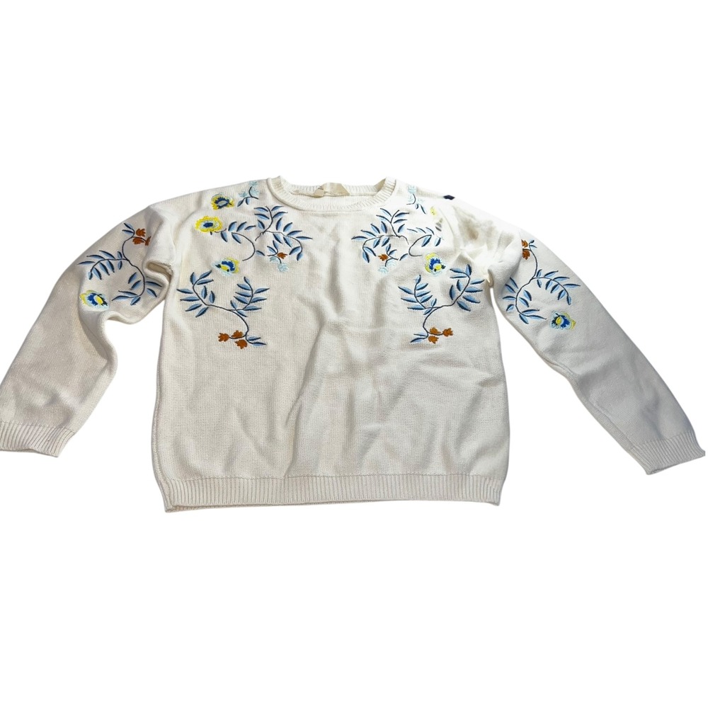 MNG Kids Cream Colored Sweater w/ Floral Embroidery Girls Size 11/12‎ Years